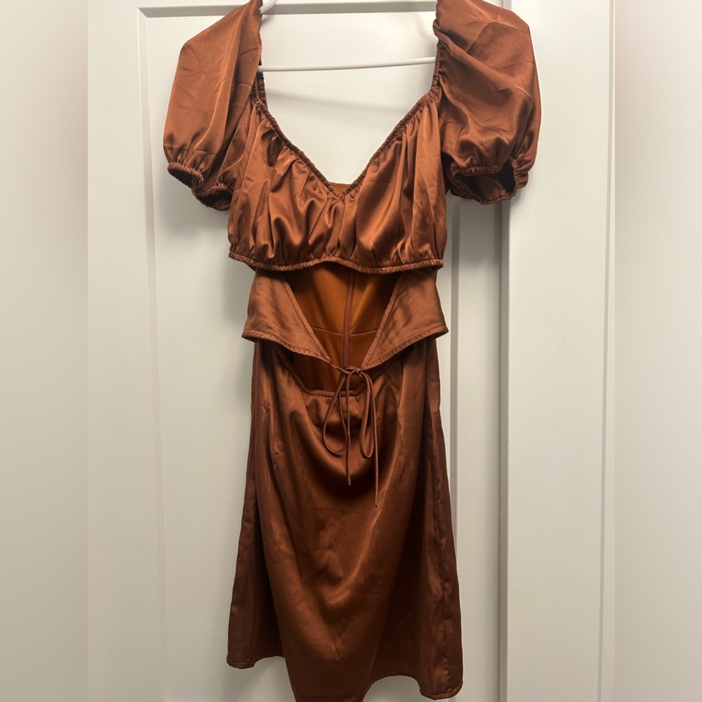 Brown satin mini dress